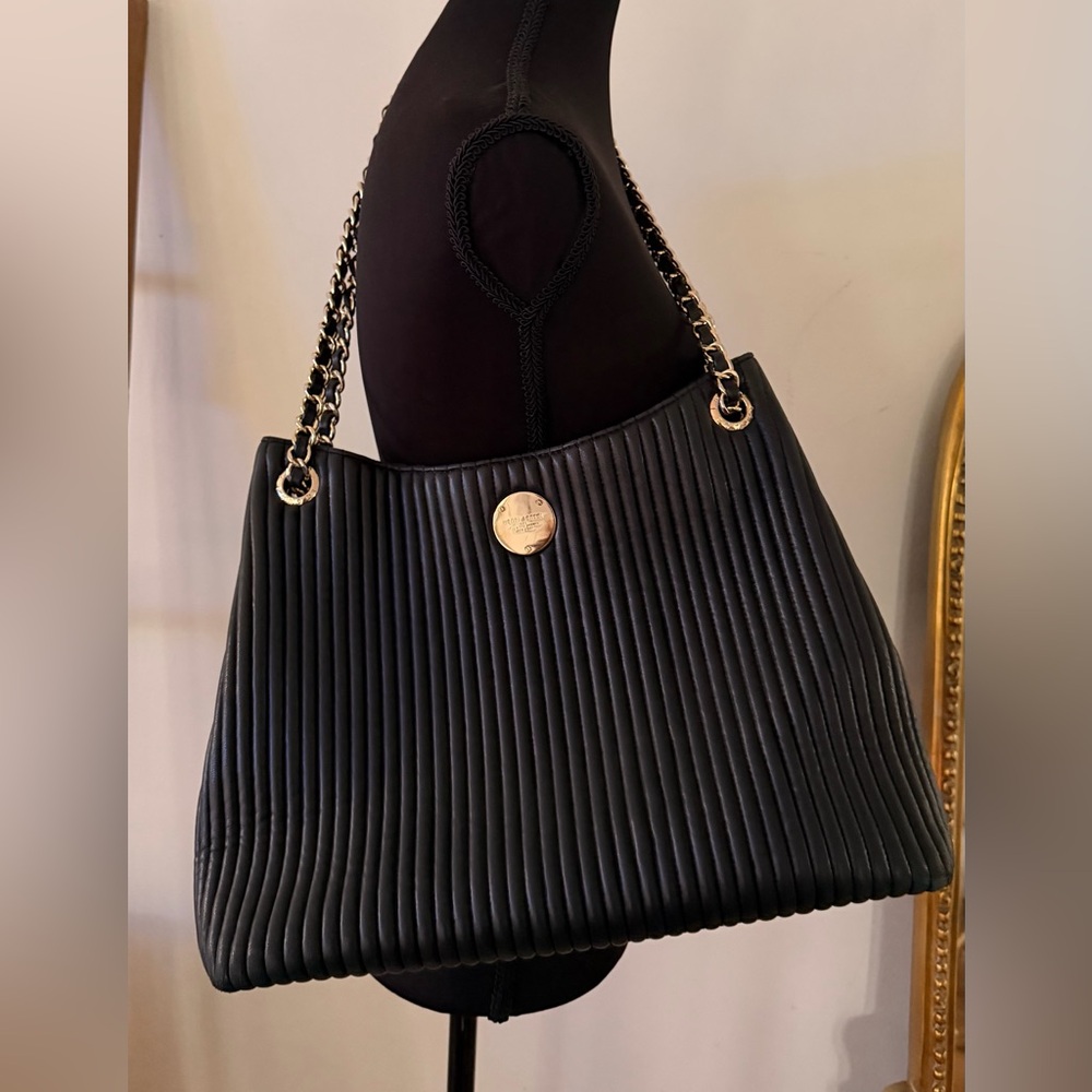 Henri Bendel Black Ribbed Shoulder Bag with Wallet